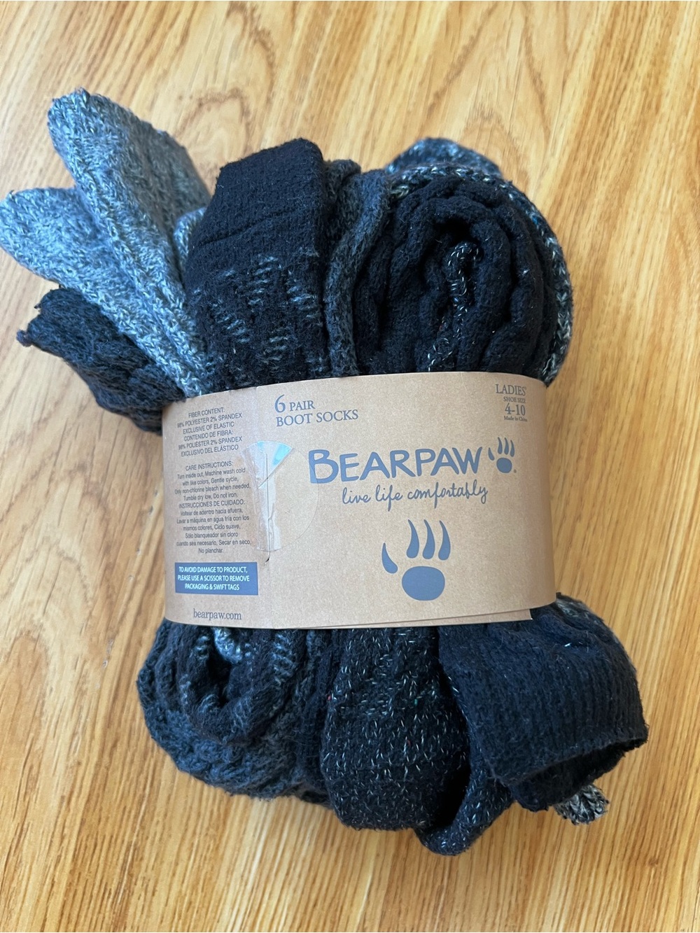 BearPaw Ladies 6-Pair Boot Socks - Black & Gray Mix - Picture 2 of 2